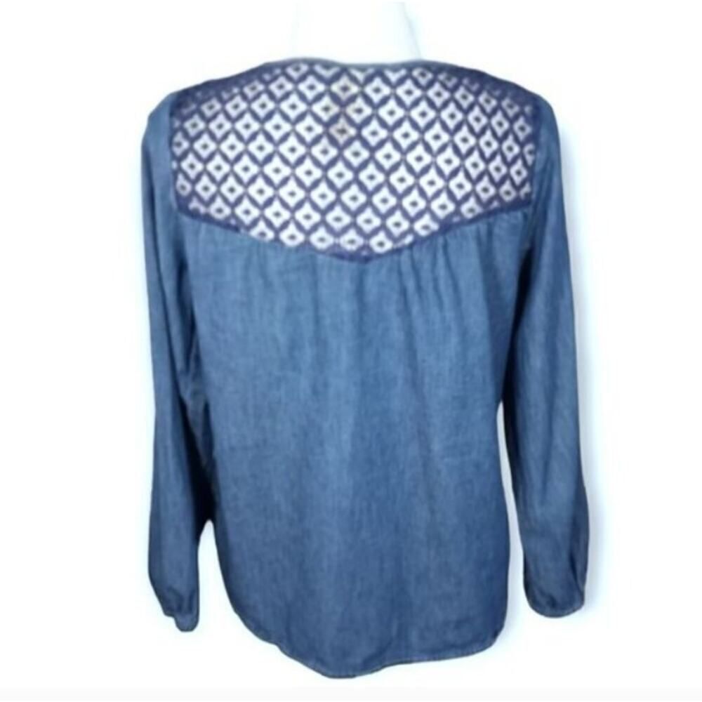 FADDED GLORY DENIM BLUE LACE UP PEASANT  TOP SZ.S EUC. - Picture 5 of 7